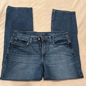 Men’s Sonoma Life+Style blue jeans 36x32.          Dark blue with fades.